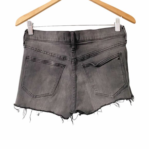 Madewell Black Distressed Mid Rise Boyshorts Denim Shorts Womens Size 24 Grunge - Picture 2 of 10